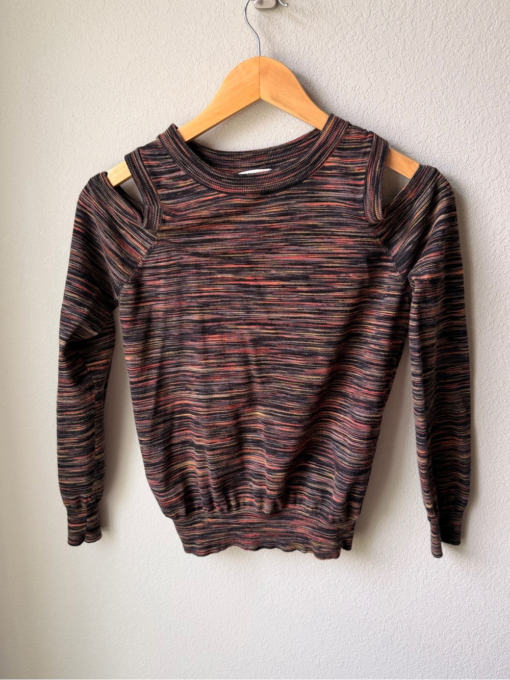Rebecca Minkoff Multicolor Open-Shoulder Knit Sweater - Black, Brown, Pink